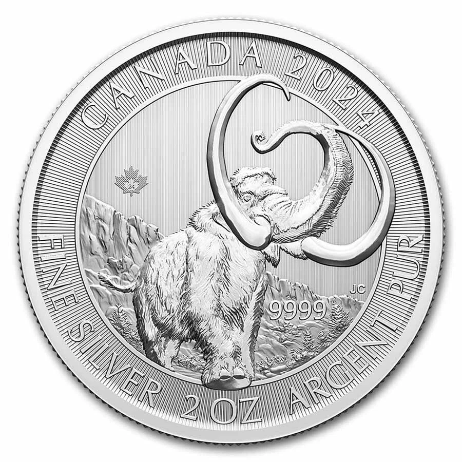 2024 RCM 2 oz Silver Ice Age of Canada Woolly Mammoth BU image 1