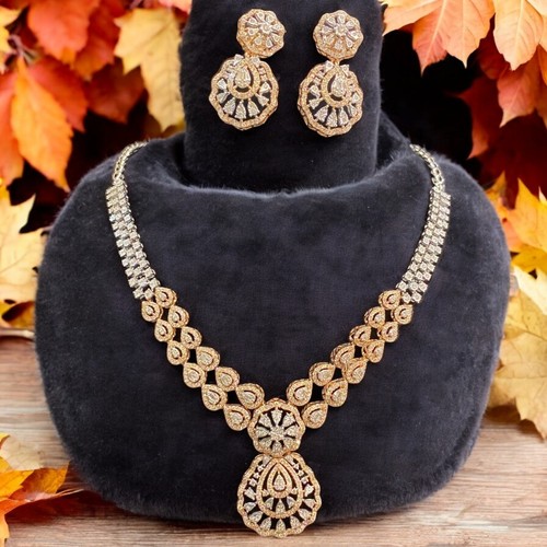 Classy 7,15 Cts Runder Baguetteschnitt Diamanten Halskette Ohrringe Set 14K Gold - Bild 3 von 12