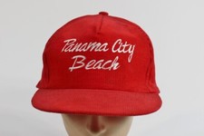 VTG New Deadstock Panama City Beach Florida Corduroy Mens Hat Red White Snapback