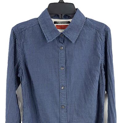 Maison Scotch Blue Long Sleeve Checked Pattern Dress Shirt Women Size 4 