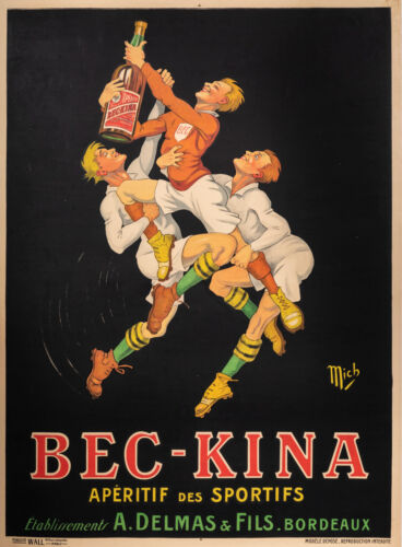 Affiche Vintage Originale - Mich - Bec Kina - Rugby - Football - Alcool - 1921 - Photo 1/4