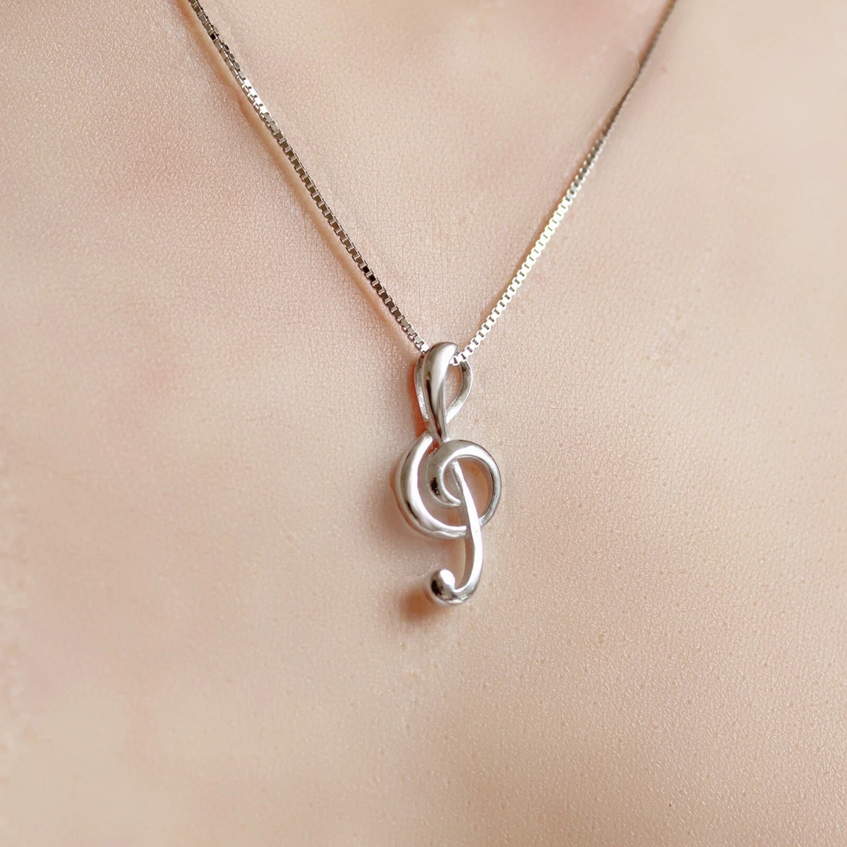 925 Sterling Silver Musical Note Treble Clef Note Pendant Necklace music