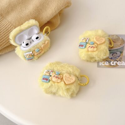For AirPods Pro 2nd 3rd 1/2 Gen 3D Cute Plush Butter Bear Soft Case Cover 