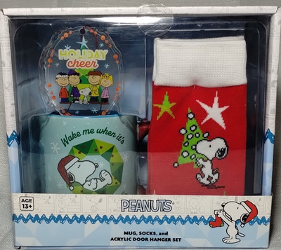 Peanuts Holiday Cheer Mug, Socks & Acrylic Door Hanger Set Christmas Snoopy 2023
