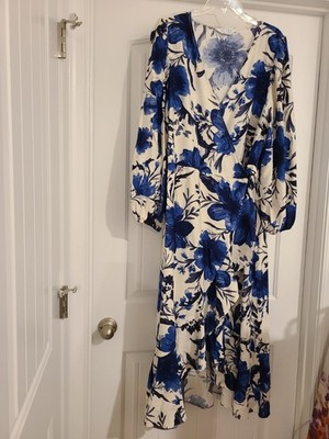 Primark Cares Size 16 3/4 Elastic Sleeve Blue Floral  Long Maxi Dress