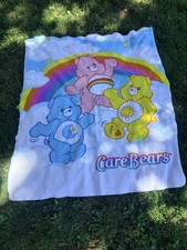 Vintage Care Bears Fleece Blanket Throw 47x55 Bedtime Cheer Funshine Lovey