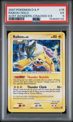 2007 POKEMON DIAMOND & PEARL SECRET WONDERS CRACKED ICE #16 RAIKOU-HOLO PSA 5
