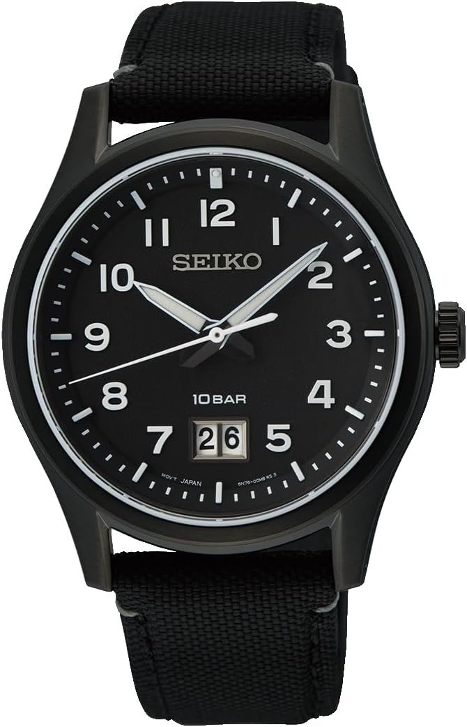Seiko Mens Watch with Black Dial & Black Strap SUR571P1