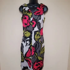 Trina Turk Floral Print Sleeveless V-Neck Midi Dress Women's Size 2 pencil new