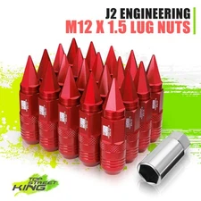 J2 Red T6-7075 Aluminum Open/Close End M12 x1.5 20Pc 81mm Lug Nut w/Extendtion