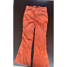 Forever 21 Burnt Orange Corduroy High Rise Flare Pants Raw Hem Size M