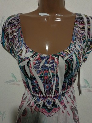   small Kiara Women s Multicolor Paisley Scoop Neck Cap Sleeve Maxi Dress
