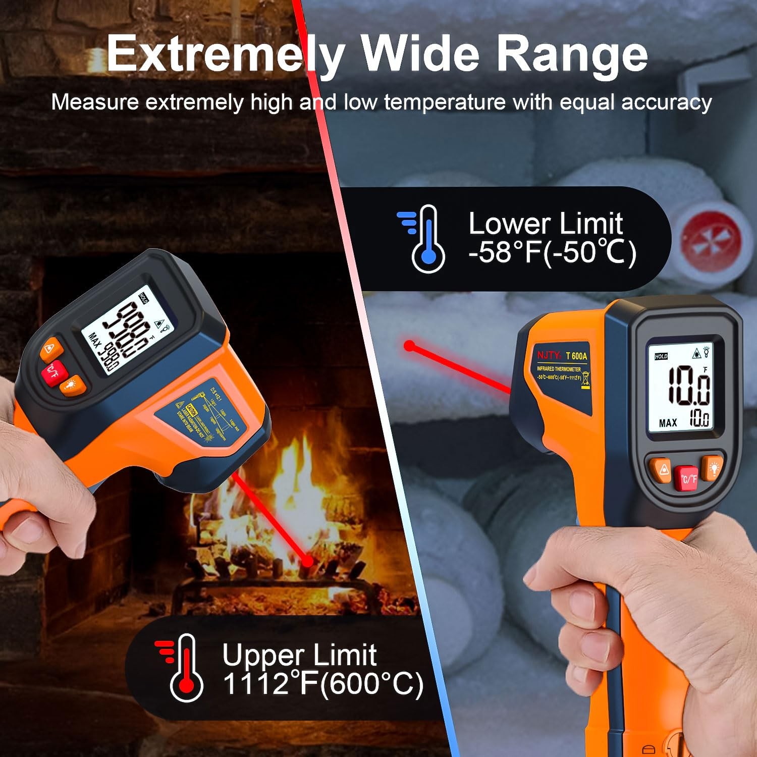 Upgraded Digital Infrared Thermometer Gun -58°F~1112°F, Handheld Non Contact H
