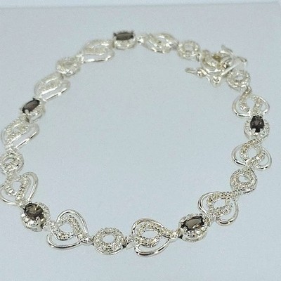 Ross Simons 925 Silber Rauchquarz Diamant Herz Tennis Armband 7,75'' gebraucht