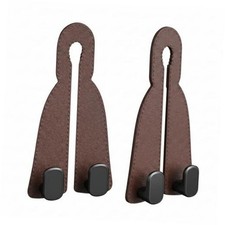 2 Pack Leather Car Seat Back Double Hooks - Heavy Duty Metal Core Brown