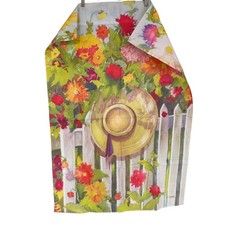 C. Weisz Garden Flag Large Multicolor Watercolor Floral Straw Hat Fence Granny