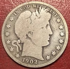 1902-S Barber Silver Half Dollar. Free Shipping