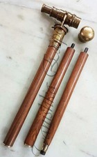 Vintage Wooden Walking Stick Cane Brass Nautical Hidden Telescope Spy Handle