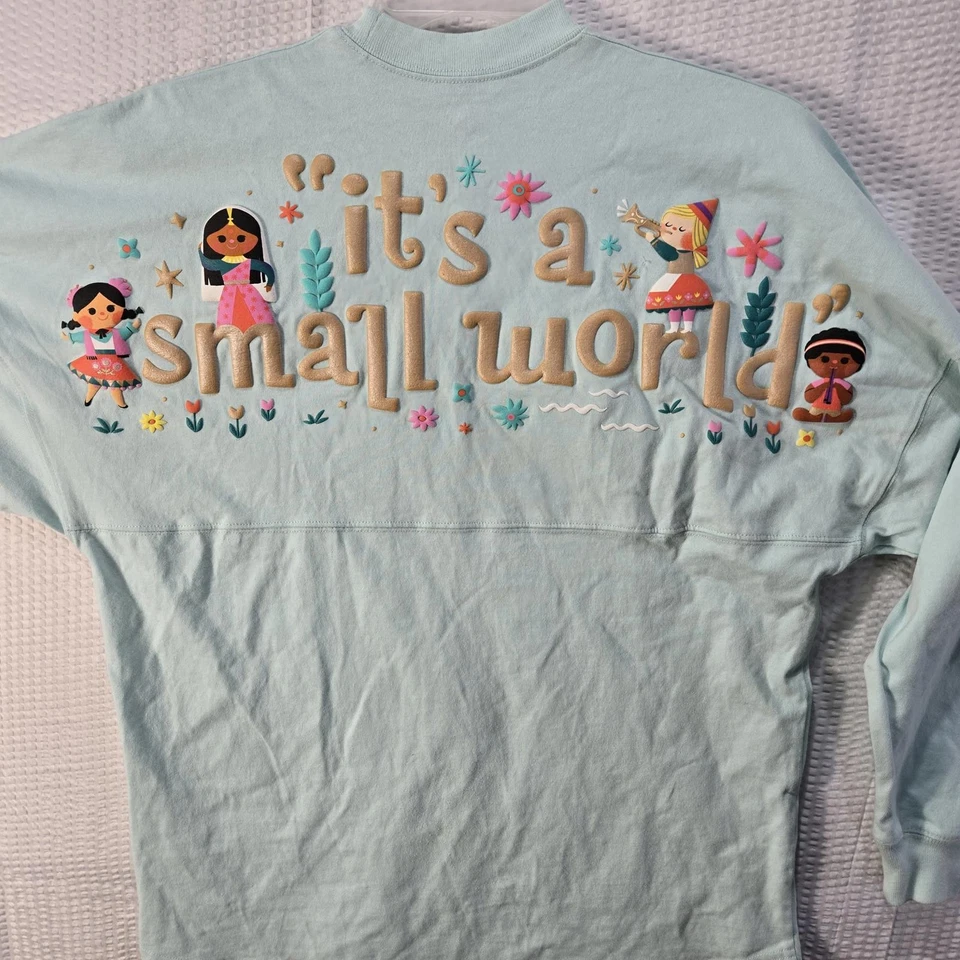 Disney Parks It's a Small World Spirit Jersey Small Blue Long Sleeve Puff Print - Image 4 of 4
