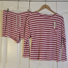 Loft Women's Pajama Set Size M/L Pink White Stripes Loungewear PJs