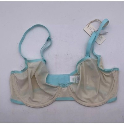 Aerie Smoothez Ivory Blue Unlined Underwire Full Coverage Bra Stretch Size 32B