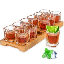 Shot Glass Set - 2oz/60ml Set of 12 Shot Glass Tray Holder Set Thick Base for...