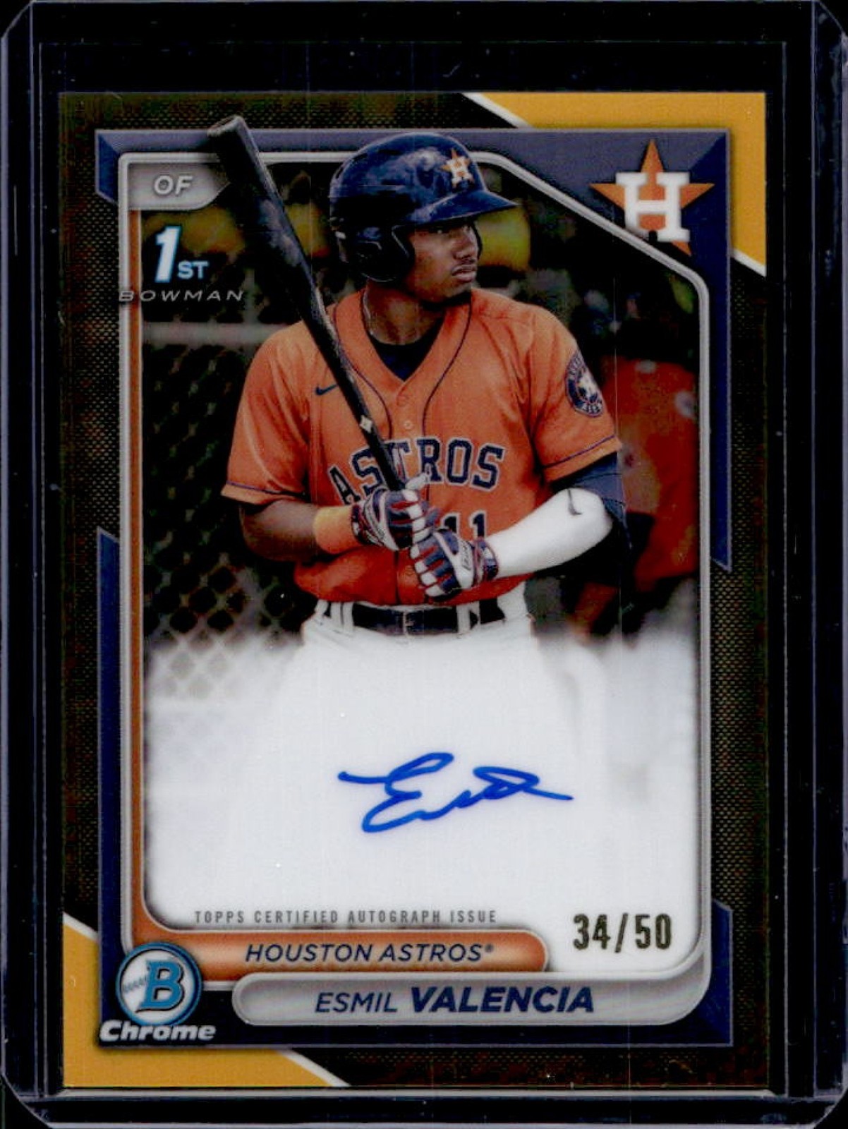 2024 Bowman Esmil Valencia Chrome Auto Gold Refractor 1st #34/50 Astros