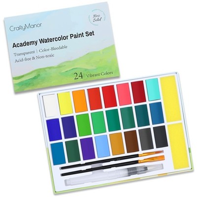 24 Colors Large Block Watercolor Paint Set for Watercolors Workbook, Portable...