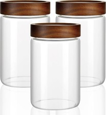 3 Pack 28 fl oz/850 ml Clear Glass Storage Canister with Airtight Wooden Screw