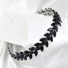 Black Green Rhinestone Headband Goddess Tiara Wedding Hair Accessory for Prom