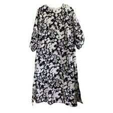 Everlane The Linen A-Line Midi Dress Black Floral Size 6