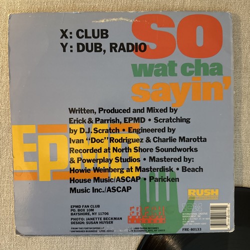 EPMD: So Wat Cha Sayin 12" Vinyl Single 1989 Fresh/Sleeping Bag VG+/VG w/ inner - Picture 3 of 11
