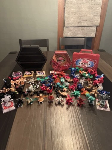 Huge Bakugan Lot 59 Bakugan Magnetic Cards Tin Case Launcher Bundle Vintage
