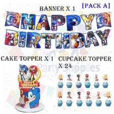 Sonic The Hedgehog Birthday Party Banner Cake Topper Kids Party Decorations UK