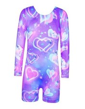 Girls Gymnastics Leotard Long Sleeve Breathable Stretchy 4-5T Neon Purple Heart