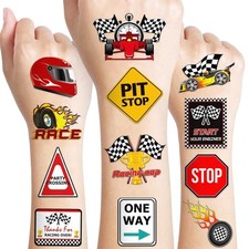 96 PCS Race Car Pre-Cut Temporary Tattoos Sticker Racing Pit Medium, Normal