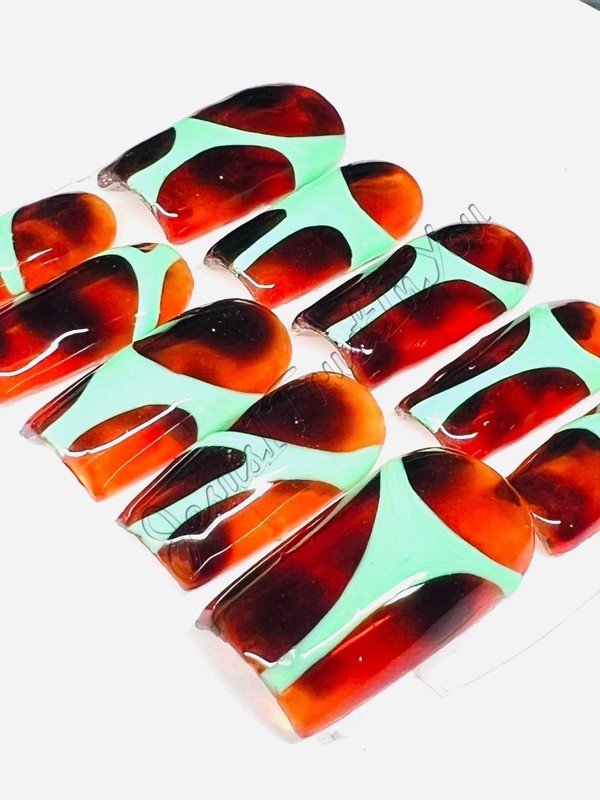 NEON TORTOISE 😘 - REGULAR  SQUARE- HARD GEL PRESS ON NAILS 💅