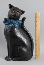 Antique Cast Iron BLACK CAT Doorstop Sculpture, Glass Eyes Original 1st Paint