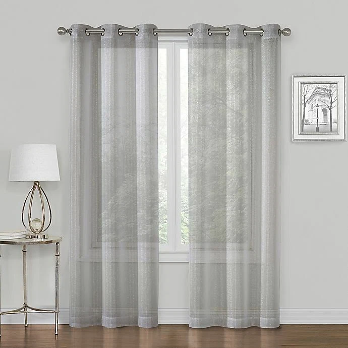 NWT (2) Metallic Grommet Sheer Window Curtain Panels Gray Silver 76X63" PAIR