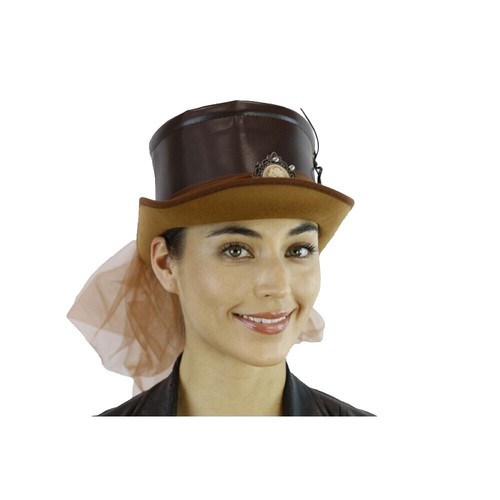 Elope Steamworks Steampunk Cadet Brown Hat Adult Cadet Hat Brown Soft Felt Military Style Brimmed SteamWorks  main image 2