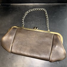 Vintage 70s Letisse Brown Leather Gold Snap Clutch Shoulder Chain Bag