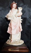 A Belcari Figurine Sculpture Woman Holding Lamb & Flowers Italian Vintage 