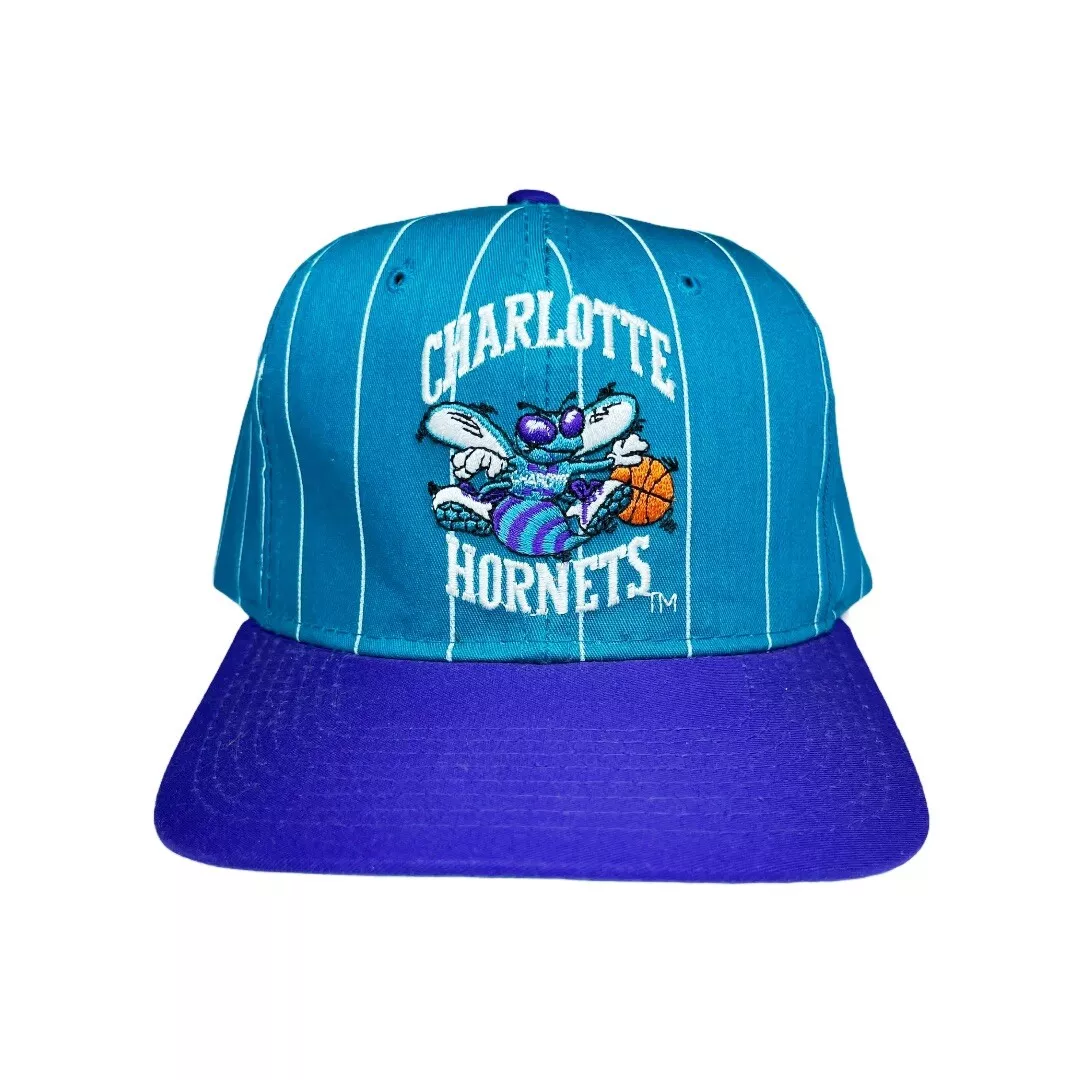 Vtg Rare NBA Charlotte Hornets Pinstripe Two Tone Starter Snapback Hat