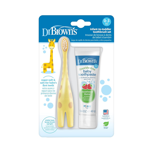 Infant Training Toothbrush Set with Fluoride-Free Strawberry Toothpaste, 0-3Yrs