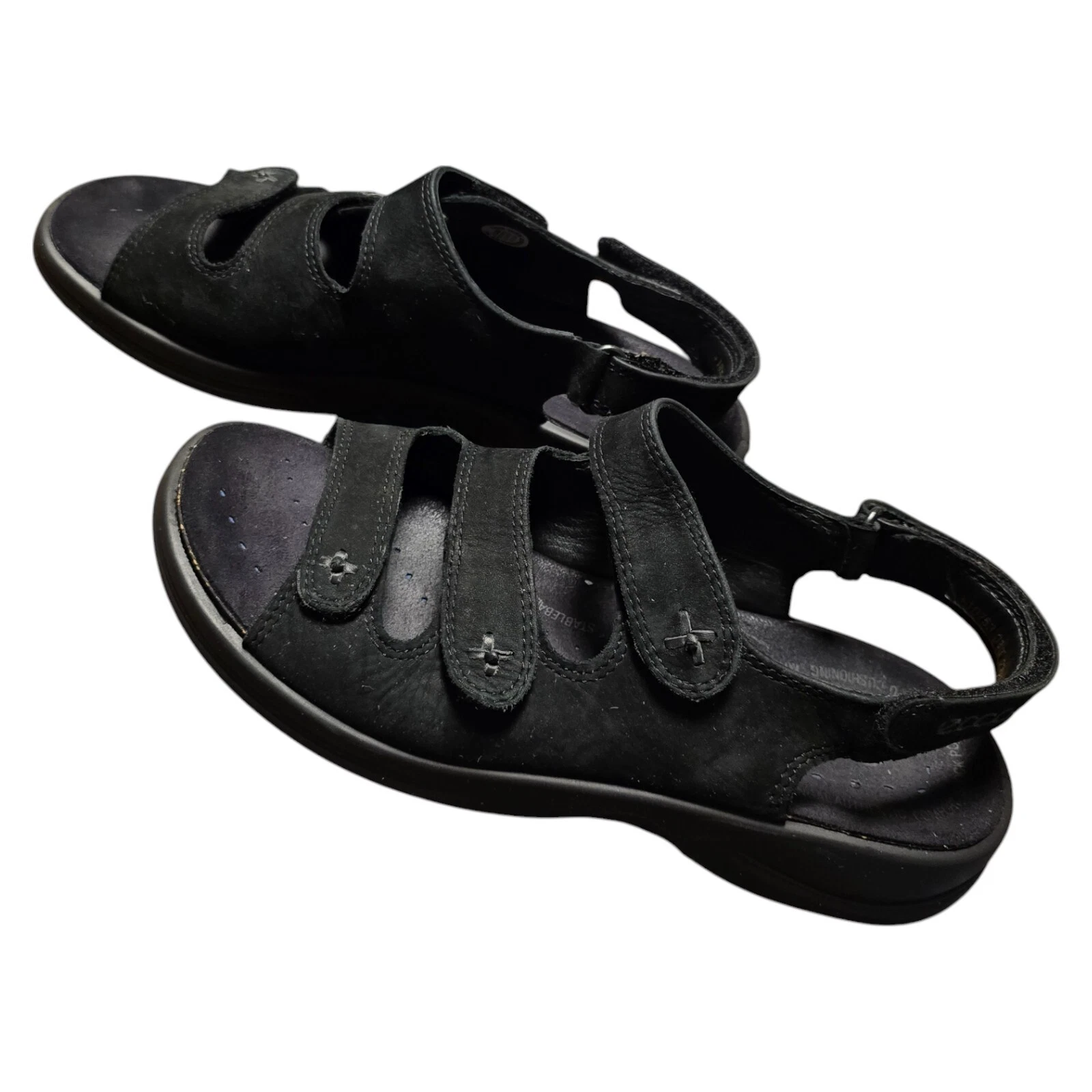 MBT SANDALO Ecco Primo 3 Strap Comfort Nero 38 (7 7.5 US) Slingback Pelle Nubuck