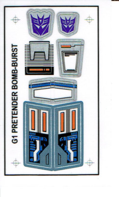 TRANSFORMERS GENERATION 1, G1 DECEPTICON TEILE BOMB-BURST REPRO ETIKETTEN