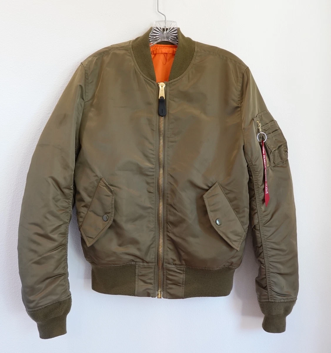 Alpha Industries Small MA-1 Bomber Flight Jacket Olive Orange MIL-J-82790J  USAF