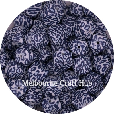 10 silicone beads BLUE LEOPARD 17mm hexagon BPA free DIY jewellery