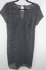 LOFT Ann Taylor Black Lace Overlay Sheath Dress Size 6 Short Sleeve Cocktail