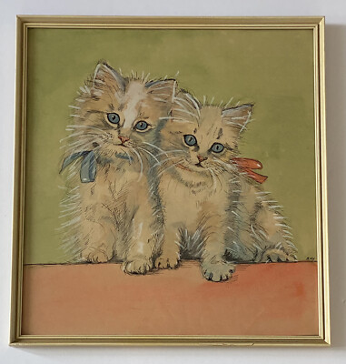 Kay Nixon Lstd Vintage Persian Kitten Cat Animal Portrait Illustration Painting